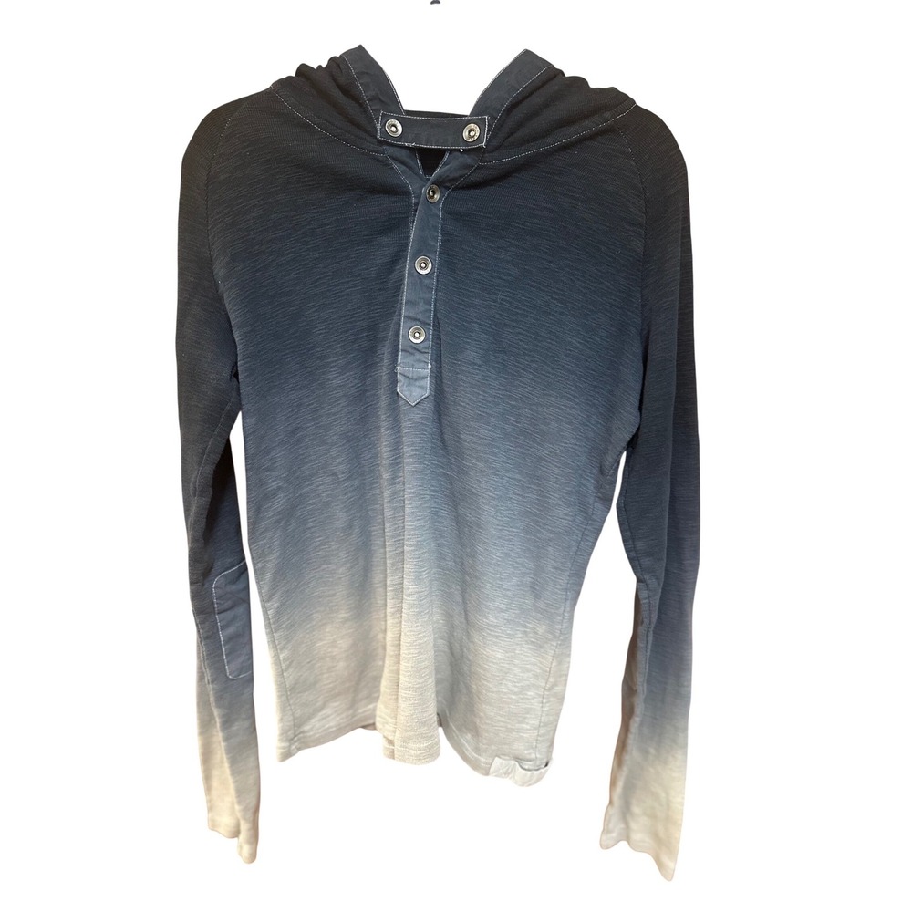 Buckle Black Label Mens Ombre Hooded Henley Long Sleeve Shirt Grey Cotton Large